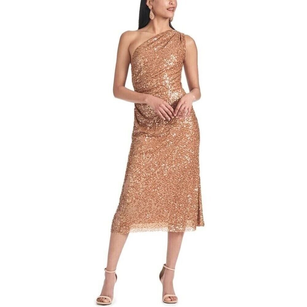 Sachin & Babi NWT Carmen Sequin One Shoulder Midi Dress in Honey Size 8 MSRP$465
